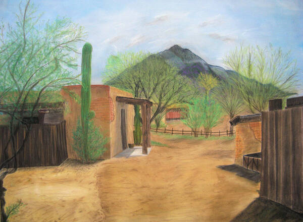 Landscape Art Print featuring the pastel Tucson Ranch by Maris Sherwood