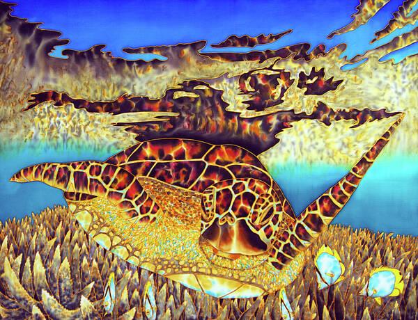 Sea Turtle Art Print featuring the painting Caribbean Sea Turtle and Stag horn Coral by Daniel Jean-Baptiste