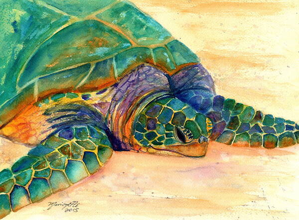Turtle Art Print featuring the painting Turtle at Poipu Beach 7 by Marionette Taboniar