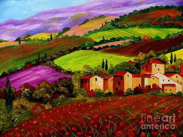 Tuscany Art Print featuring the painting Tuscany landscape by Inna Montano