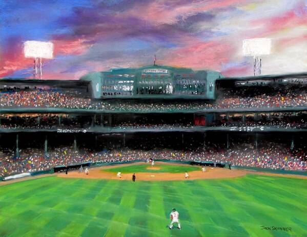  Baseball Art Print featuring the painting Twilight at Fenway Park by Jack Skinner