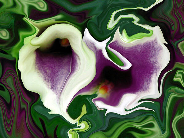 Abstract Flowers Art Print featuring the digital art Twisted Sisters by Suzy Freeborg