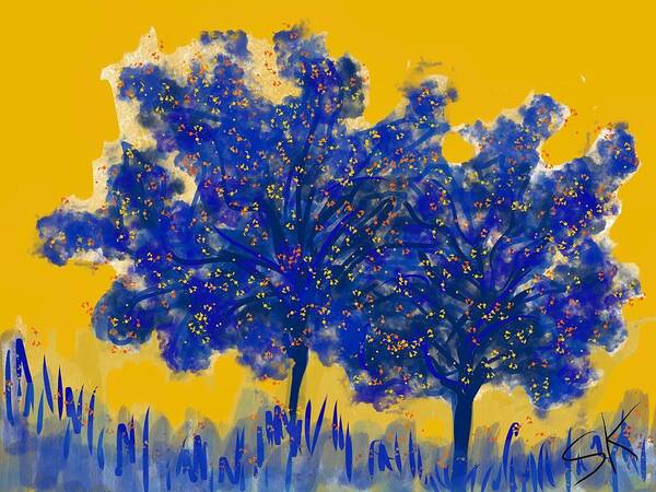 Trees Art Print featuring the digital art Two Blue Trees by Sherry Killam