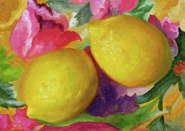 Still Life Art Print featuring the painting Two Lemons by Marina Petro