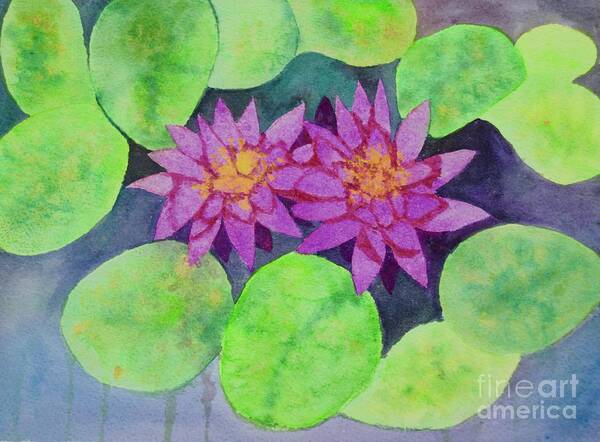  Art Print featuring the painting Two Lotus Blossoms by Barrie Stark