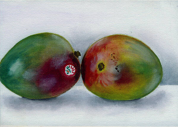 Still-life Art Print featuring the painting Two Mangoes by Sarah Lynch