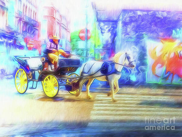  Art Print featuring the digital art Two Nights in Brussels 9 - One Horse-Powered by Leigh Kemp