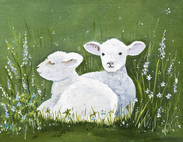 Lambs Art Print featuring the painting Two Wee Sheep by Virginia McLaren