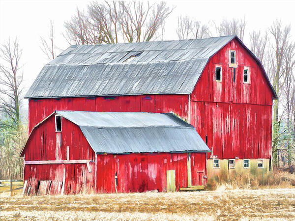 Red Barn Art Print featuring the digital art Twofer by Leslie Montgomery