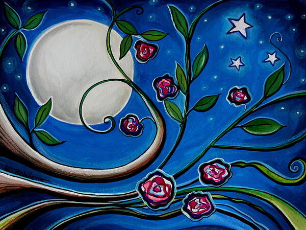 Flowers Art Print featuring the painting Under the Glowing Moon by Elizabeth Robinette Tyndall