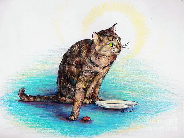 Cat Art Print featuring the drawing Uninvited Dinner Guest by K M Pawelec