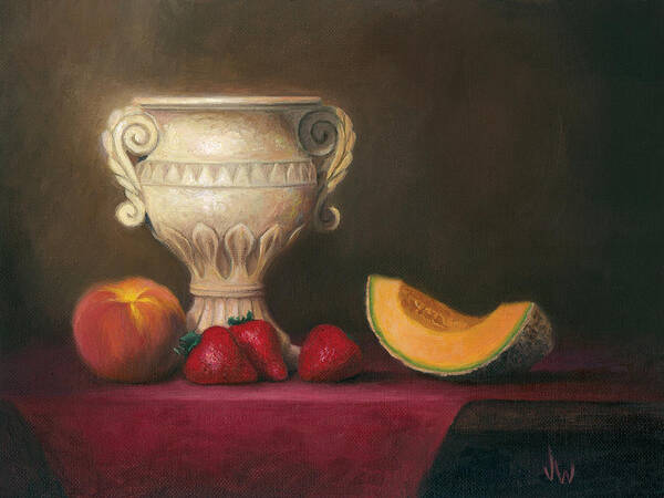 Painting Of Fruit Art Print featuring the painting Urn With Fruit by Joe Winkler