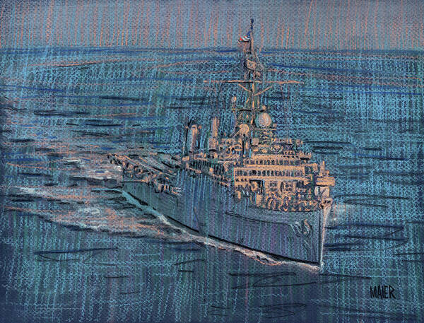 Uss Juneau Art Print featuring the drawing USS Juneau LPD 10 by Donald Maier