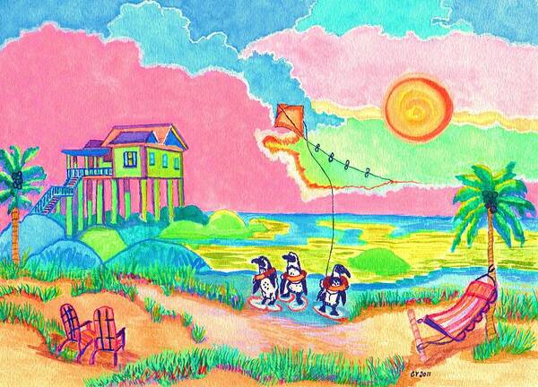 Stilt House Art Print featuring the painting Vacation in the sun by Connie Valasco