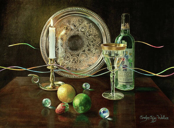 Art Art Print featuring the painting Vanitas Still Life by Candlelight with Les Bourgeois Wine by Carolyn Coffey Wallace