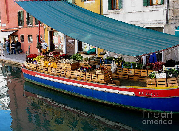 Angelica Dichiara Art Print featuring the photograph Venice Fresh market Boat by Italian Art