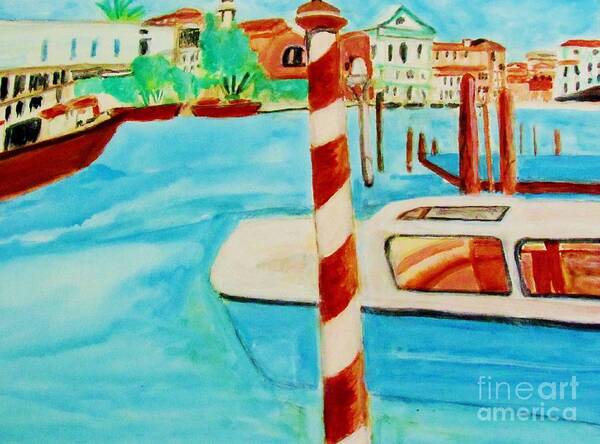 Venice Boat Trip Art Print featuring the painting Venice travel by boat by Stanley Morganstein