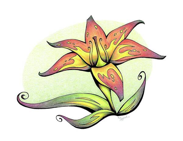 Nature Art Print featuring the drawing Vibrant Flower 4 Tiger Lily by Sipporah Art and Illustration