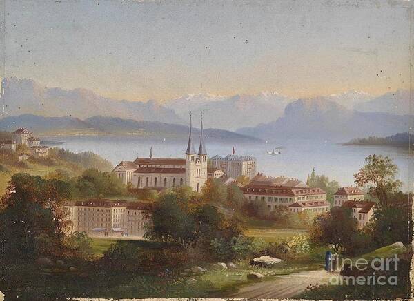 Hubert Sattler - View Of Lucerne Art Print featuring the painting View of Lucerne by MotionAge Designs