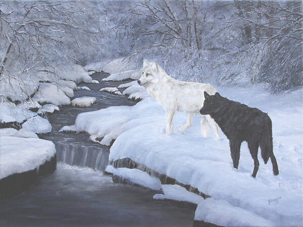 North American Wildlife Art Print featuring the painting Vigilance - Wolves by Johanna Lerwick