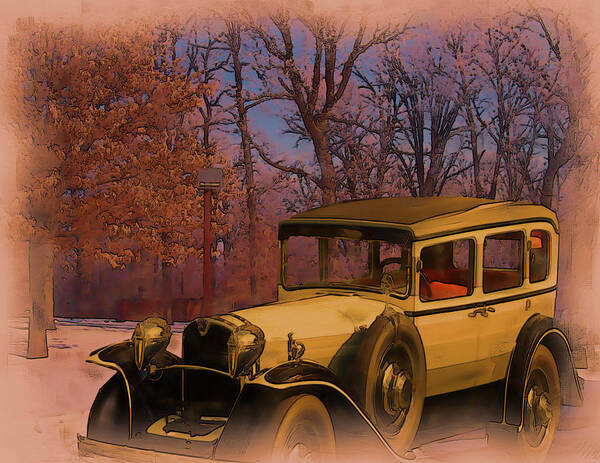 Vintage Art Print featuring the digital art Vintage Auto in Winter by Tristan Armstrong