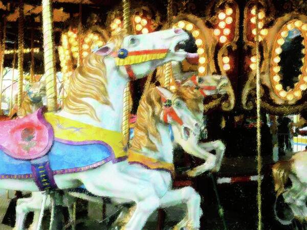Vintage Art Print featuring the mixed media Vintage Carousel by Florene Welebny