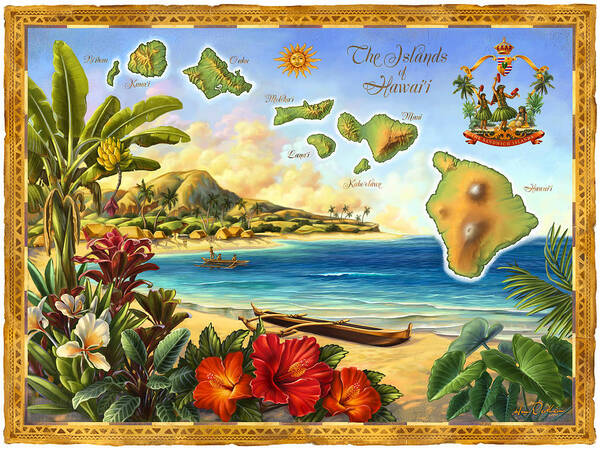 Vintage Map Art Print featuring the mixed media Vintage Map of Hawaii by Anne Wertheim