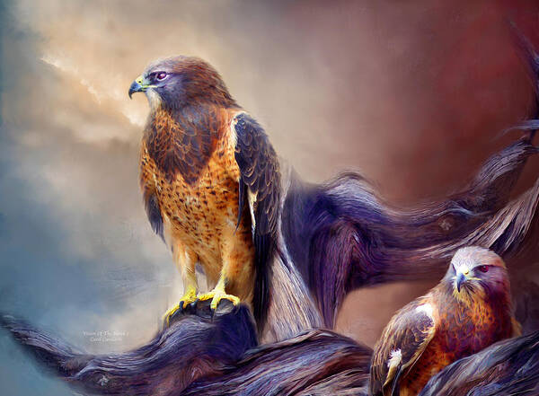 Hawk Art Print featuring the mixed media Vision Of The Hawk 2 by Carol Cavalaris