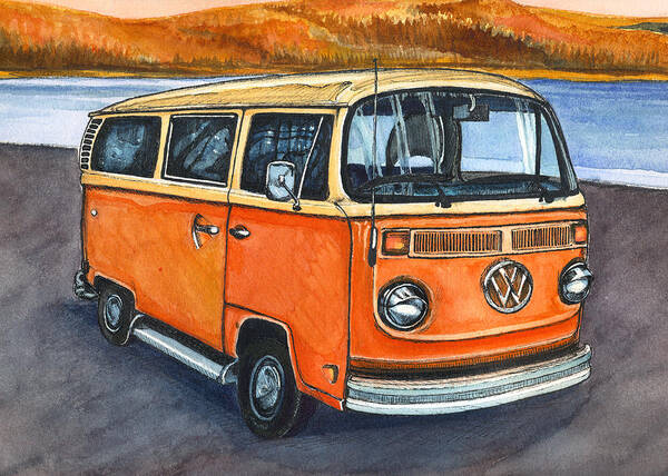 Volkswagon Bus Art Print featuring the painting Ryan's Magic Bus by Katherine Miller
