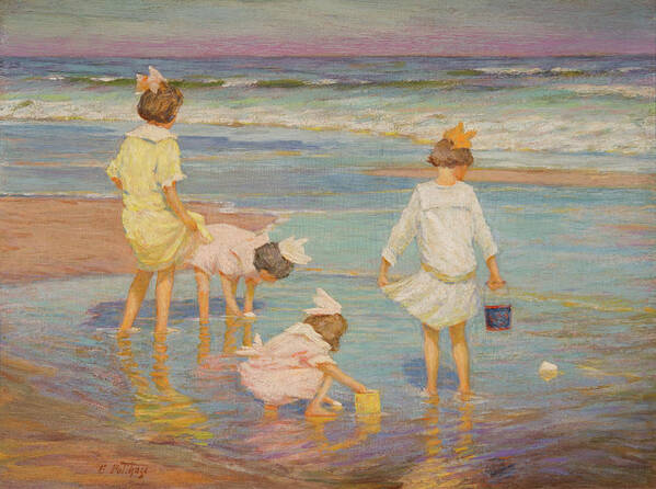 Edward Henry Potthast (american Art Print featuring the painting Wading by MotionAge Designs