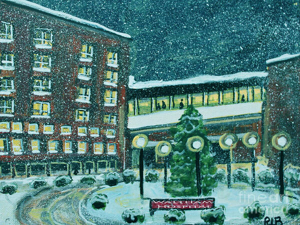 Waltham Art Print featuring the painting Waltham Hospital on Hope Ave by Rita Brown