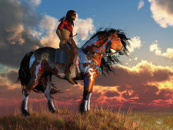 Warrior Art Print featuring the digital art Warrior and War Horse by Daniel Eskridge