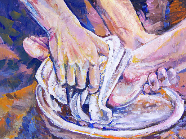 Washing Feet Art Print featuring the painting Washing Feet by Aaron Spong