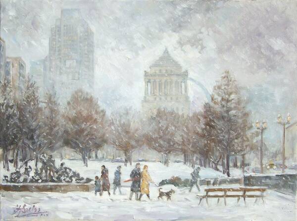 St.louis Art Print featuring the painting Washington Park in St.Louis Winter by Irek Szelag