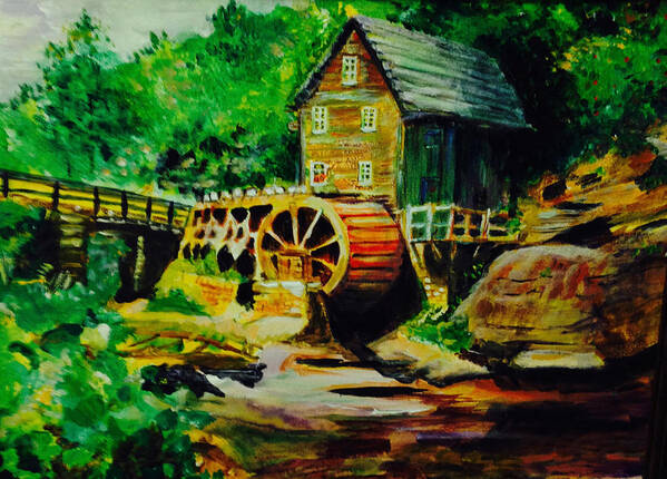 Trees Art Print featuring the painting Water Wheel by Carole Johnson