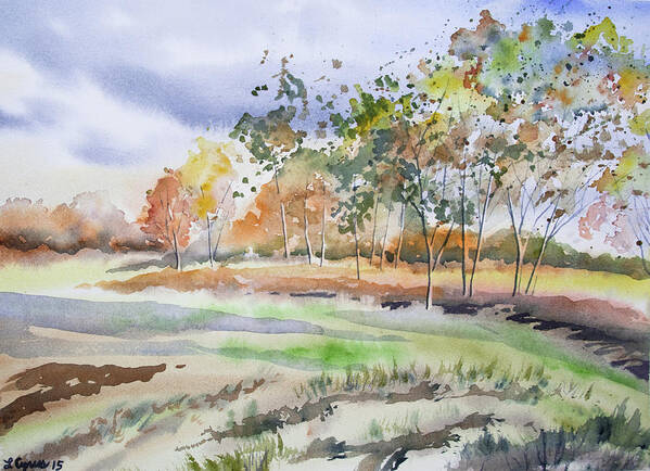Landscape Art Print featuring the painting Watercolor - Autumn Birch Landscape by Cascade Colors