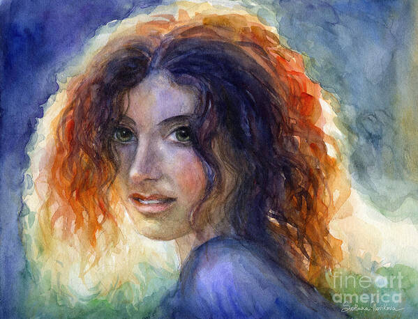 Watercolor Portrait Art Print featuring the painting Watercolor Sunlit Woman Portrait 2 by Svetlana Novikova