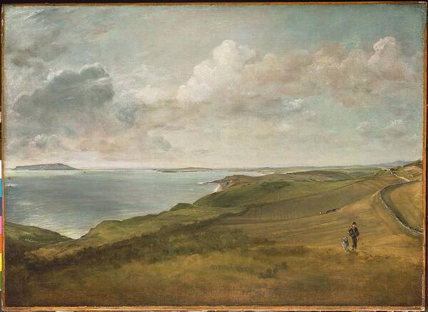 Weymouth Bay From The Downs Above Osmington Mills Art Print featuring the painting Weymouth Bay from the Downs above by MotionAge Designs