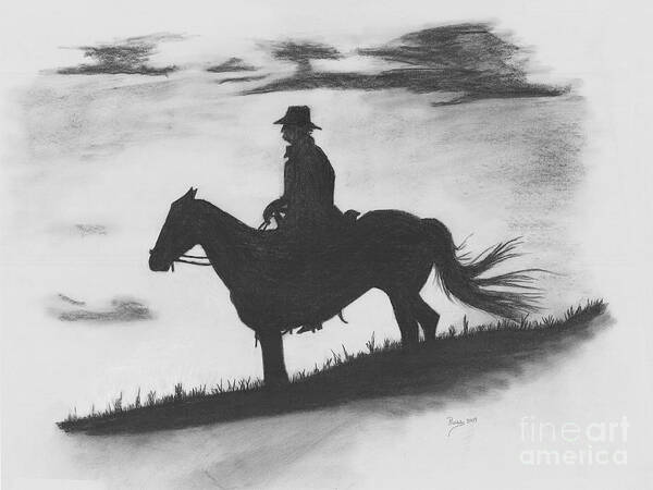 Horse Art Print featuring the drawing Whatching Over the Herd by Russ Smith