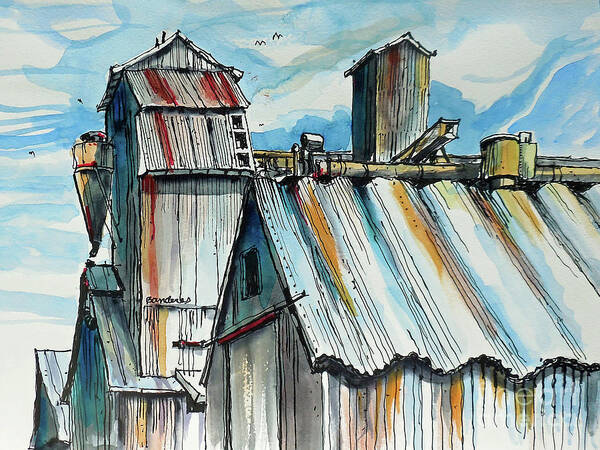 Mixed Media Art Print featuring the painting Wheatland High Rise by Terry Banderas