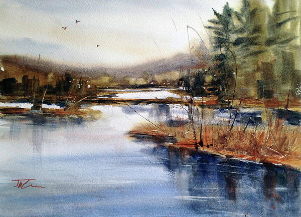 Watercolor Art Print featuring the painting Where Peaceful Waters Flow by Judith Levins