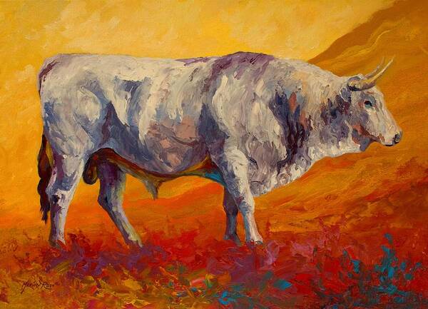 Cows Art Print featuring the painting White Bull by Marion Rose