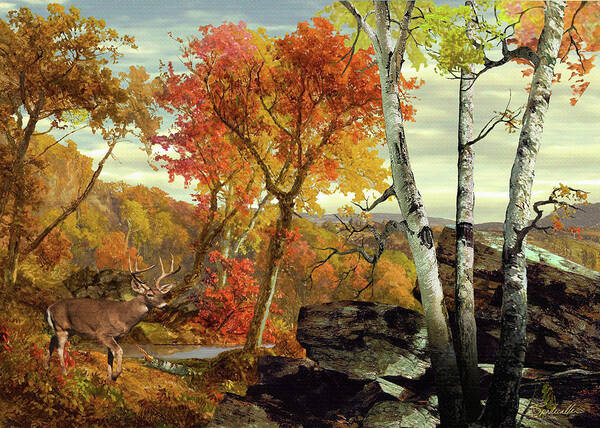 Deer Art Print featuring the digital art White-tailed Deer in the Poconos by M Spadecaller