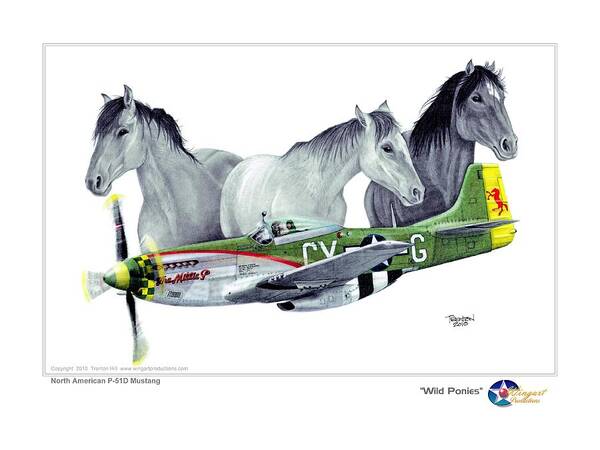 Aviation Art Print featuring the drawing Wild Ponys by Trenton Hill