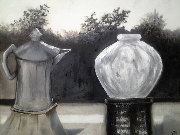 Tea Pot Art Print featuring the painting Window View by Kim Shuckhart Gunns