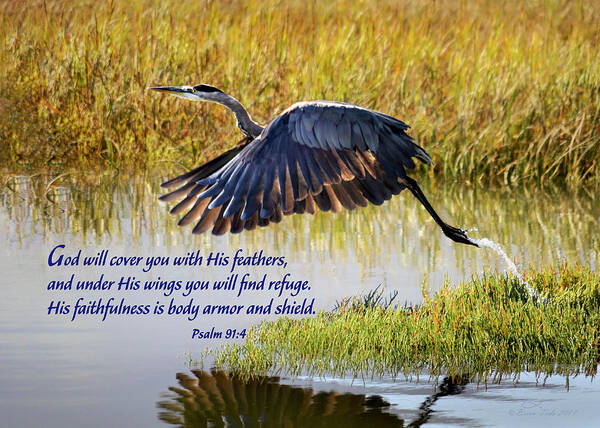 Inspirational Art Print featuring the photograph Wings of Refuge with Scripture by Brian Tada