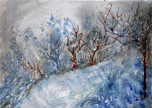 Winter Art Print featuring the painting Winter Chills by Carol Crisafi