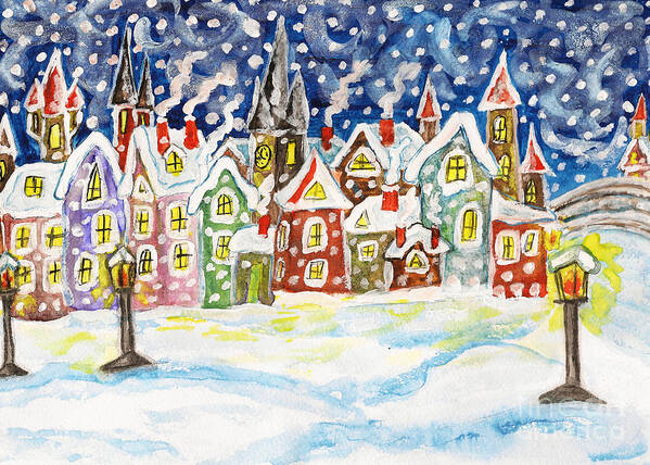 Picture Art Print featuring the painting Winter in fairy town by Irina Afonskaya