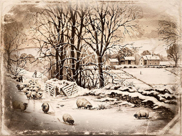 Winter Art Print featuring the painting Winter in the Ribble Valley frosted edit by Andrew Read