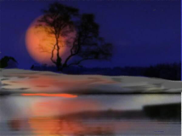 Winter Night Moon Snow Water Colors Art Print featuring the digital art Winter night by Dr Loifer Vladimir
